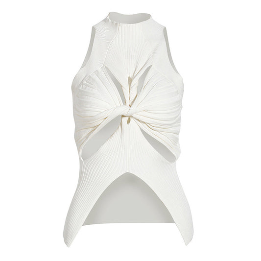 Cutout Twisted Front Sleeveless Tank Top- White